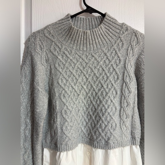 Anthropologie Maeve Cable Knit Layered Buttoned Soft Grey Sweater Size Medium - Picture 5 of 14